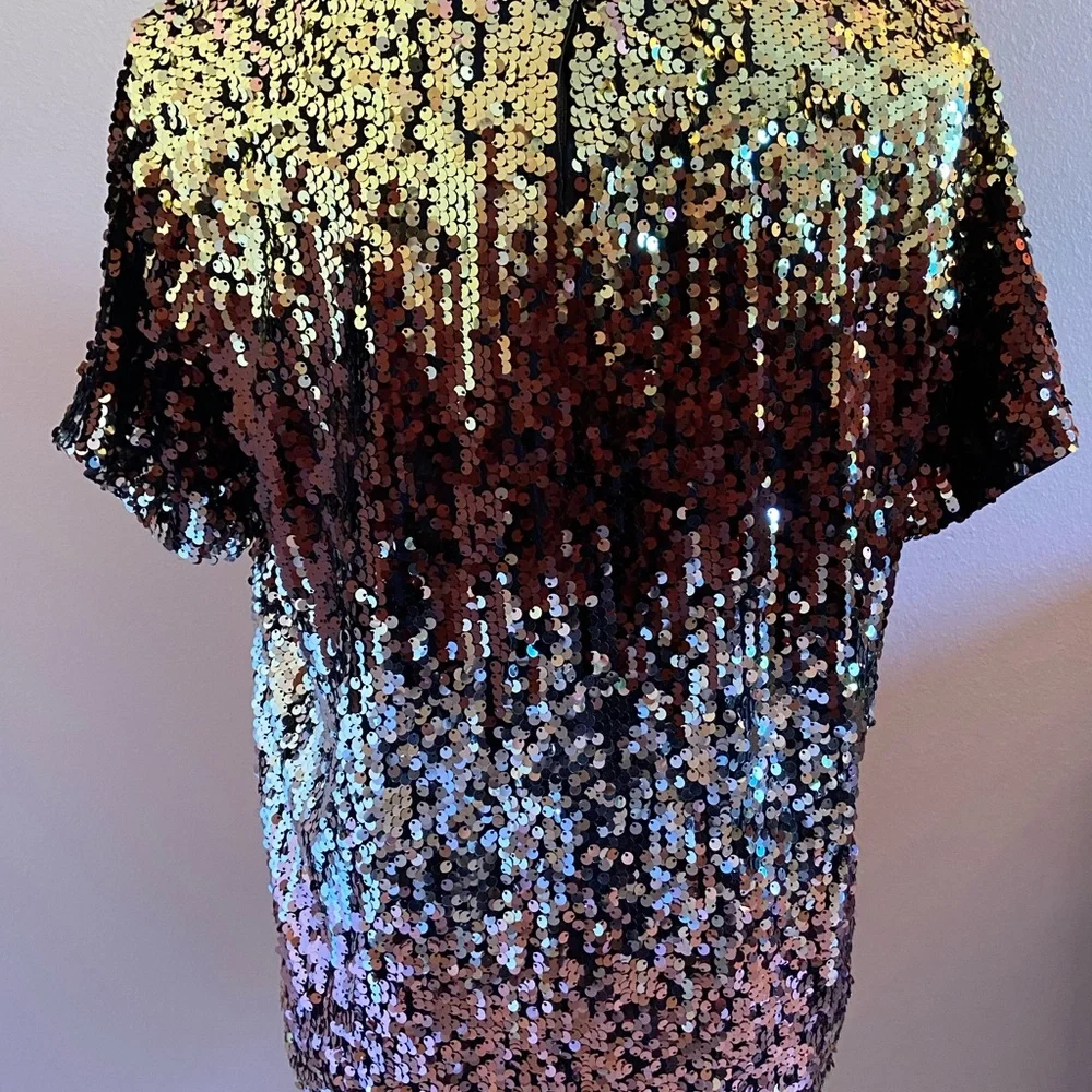 NEW! Anthro! Eva Franco Metallic Ombré Sequin Tshirt NWT Anthro msrp $118 - Picture 2 of 8